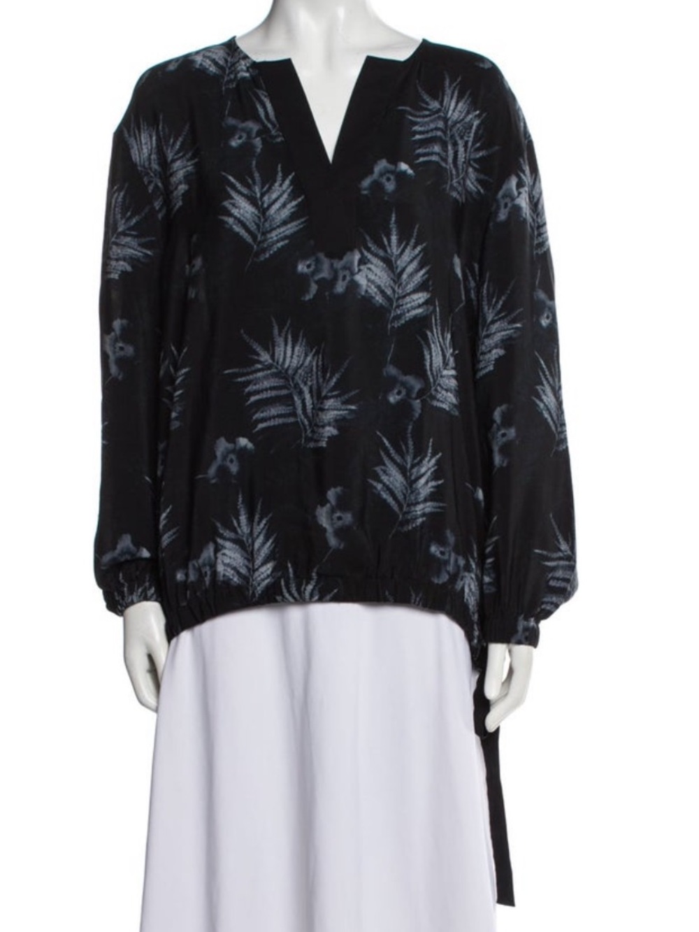 Lafayette 148 100% Silk Floral Print Side Tie Blouse in Black Size Large